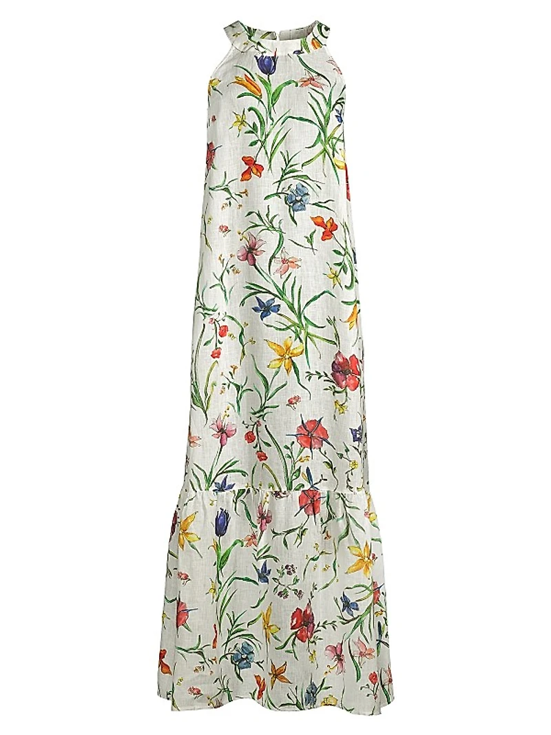 Linen Floral Maxi Dress