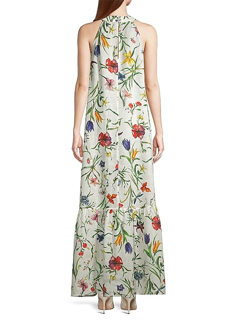 Linen Floral Maxi Dress