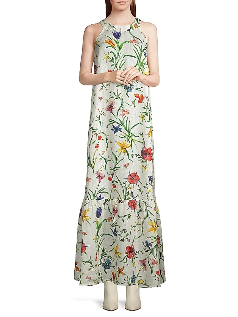 Linen Floral Maxi Dress