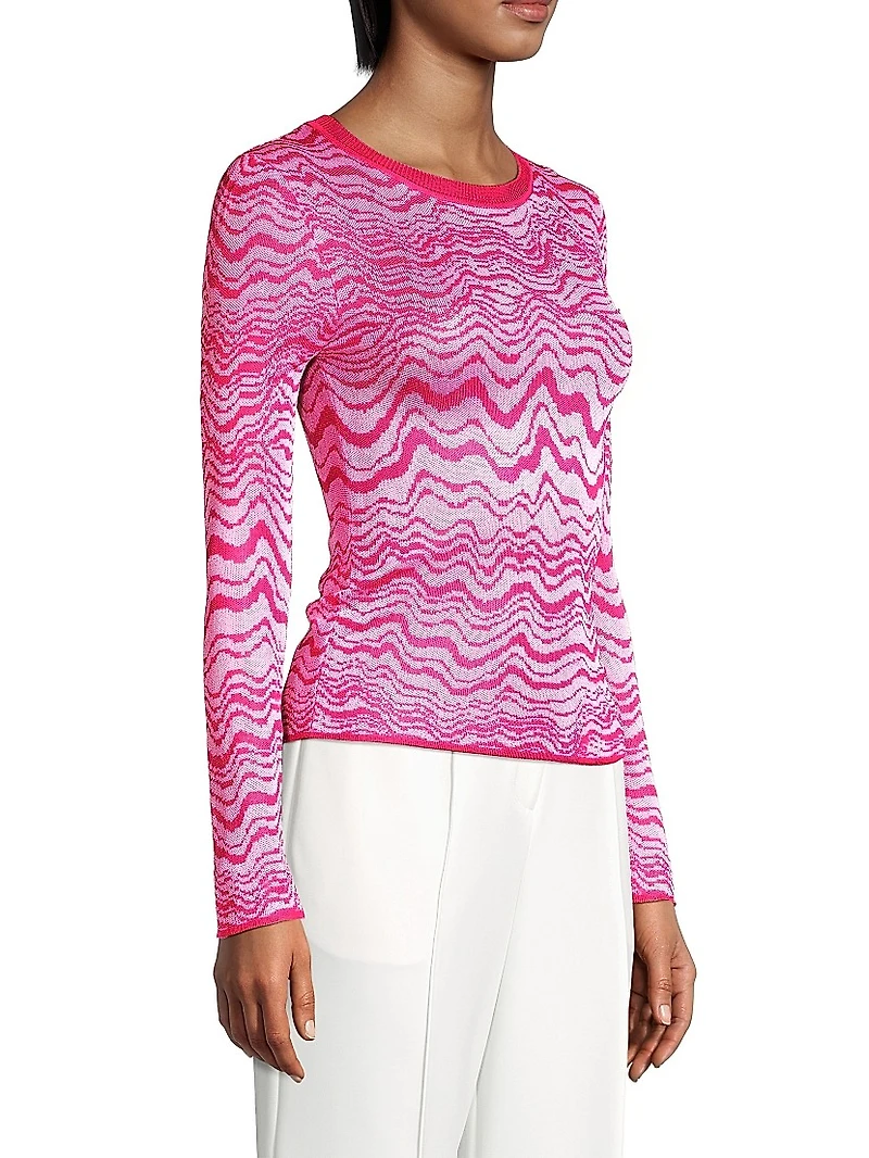 Wavy Jacquard Crewneck Sweater