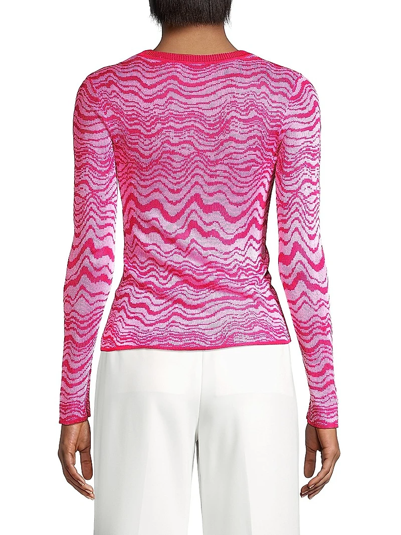 Wavy Jacquard Crewneck Sweater