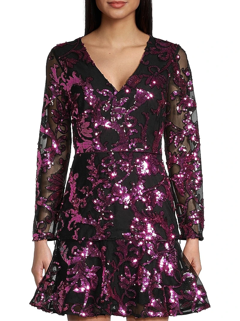 Sequined Long-Sleeve Minidress