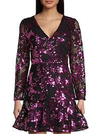 Sequined Long-Sleeve Minidress