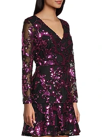 Sequined Long-Sleeve Minidress
