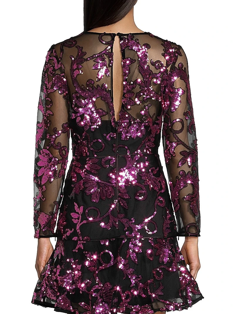 Sequined Long-Sleeve Minidress