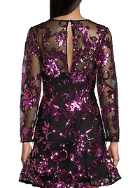 Sequined Long-Sleeve Minidress