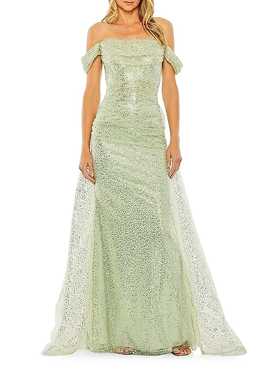 Sequined Off-The-Shoulder Gown