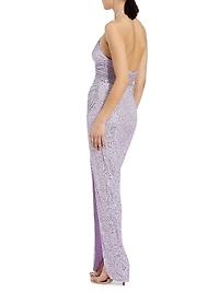 Gathered Sequined Halter Gown