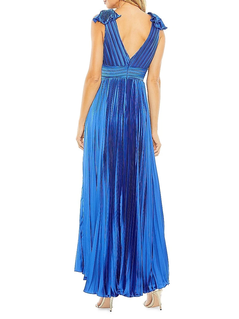 Pleated Asymmetric Ruffled Gown