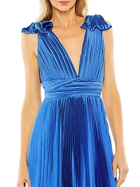 Pleated Asymmetric Ruffled Gown