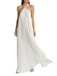 Asymmetric Pleated Halter Gown