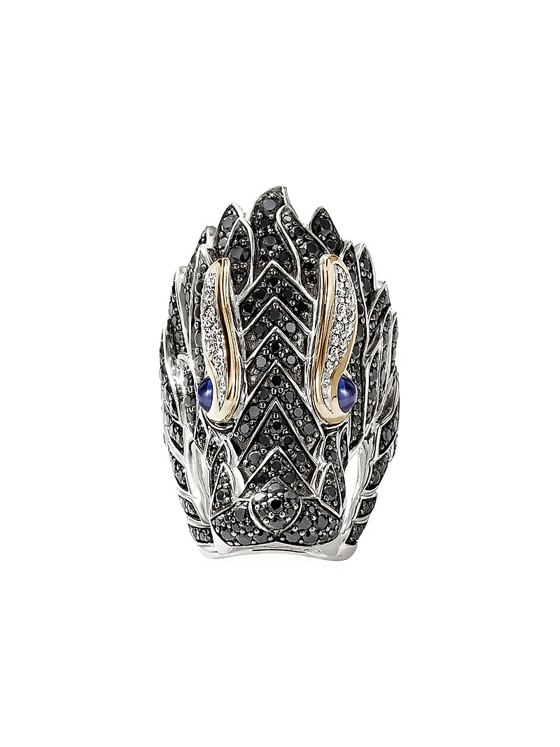 Naga Dragon Sterling Silver, 14K Yellow Gold & Multi-Gemstone Saddle Ring