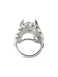 Naga Dragon Sterling Silver, 14K Yellow Gold & Multi-Gemstone Saddle Ring