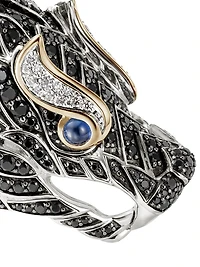 Naga Dragon Sterling Silver, 14K Yellow Gold & Multi-Gemstone Saddle Ring