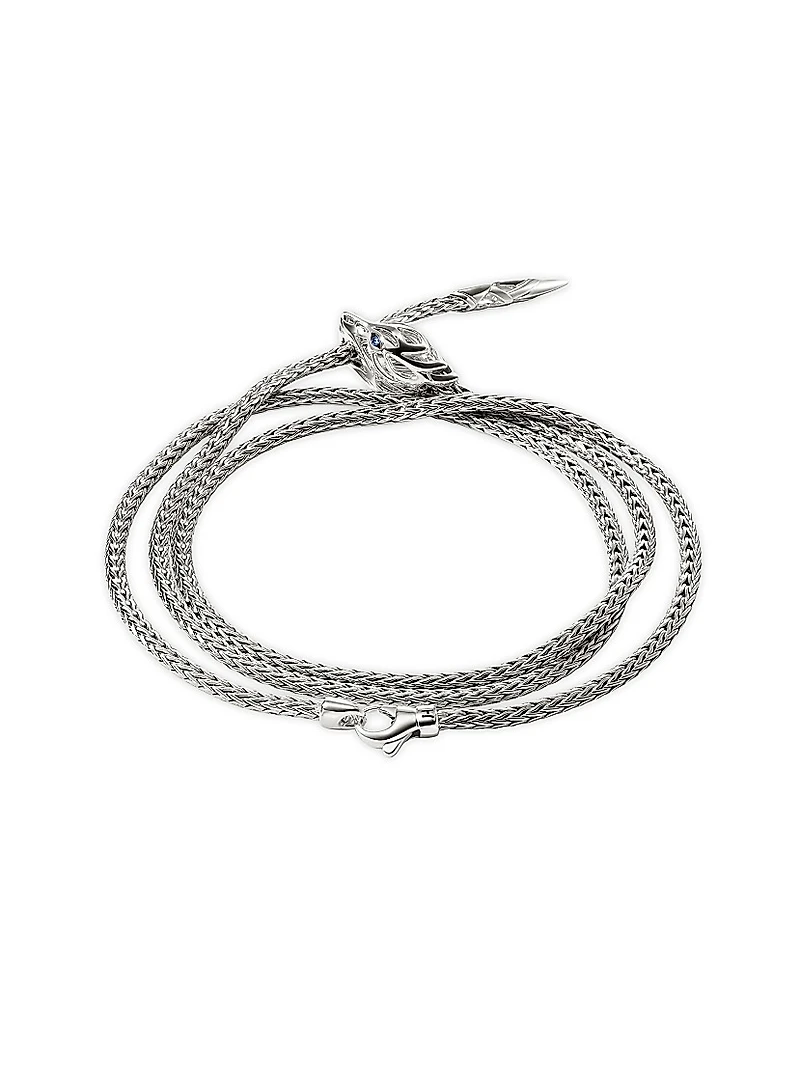 Naga Dragon Sterling Silver & Blue Sapphire Wrap Bracelet