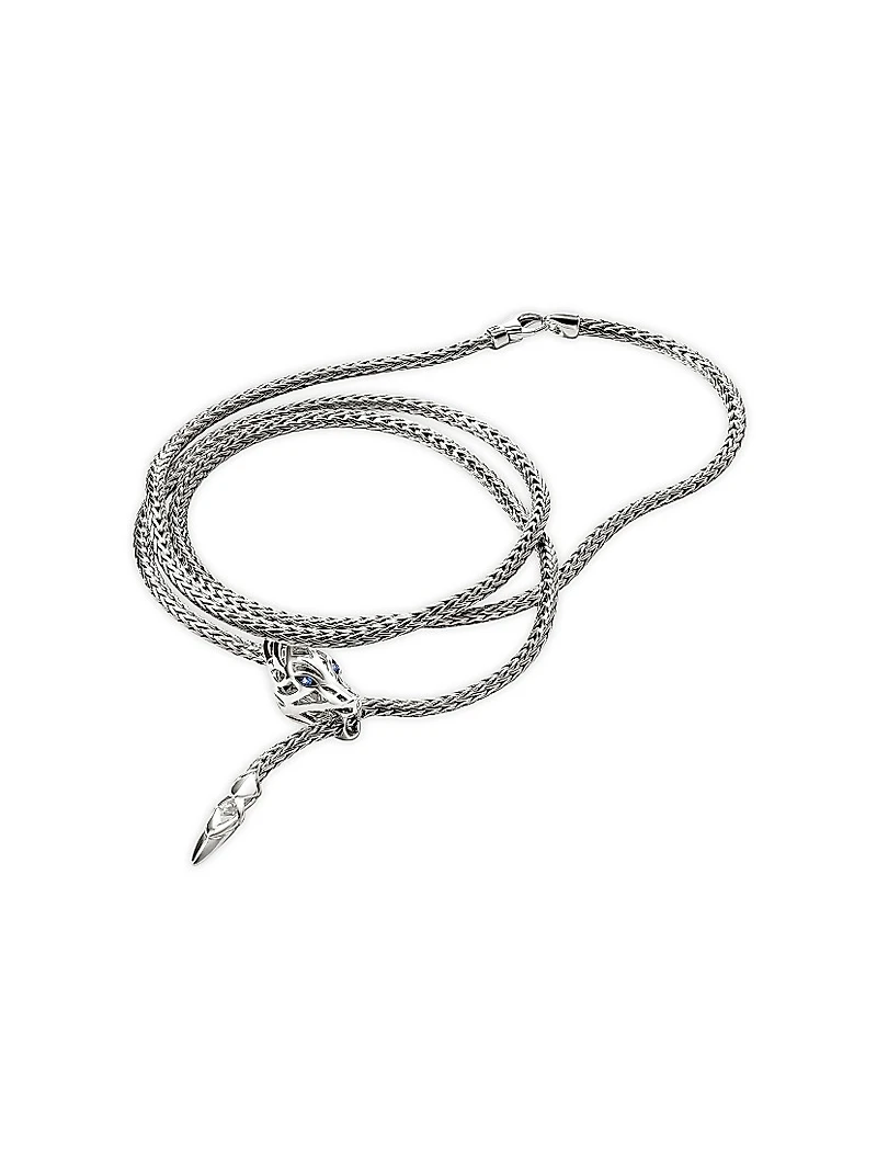 Naga Dragon Sterling Silver & Blue Sapphire Wrap Bracelet