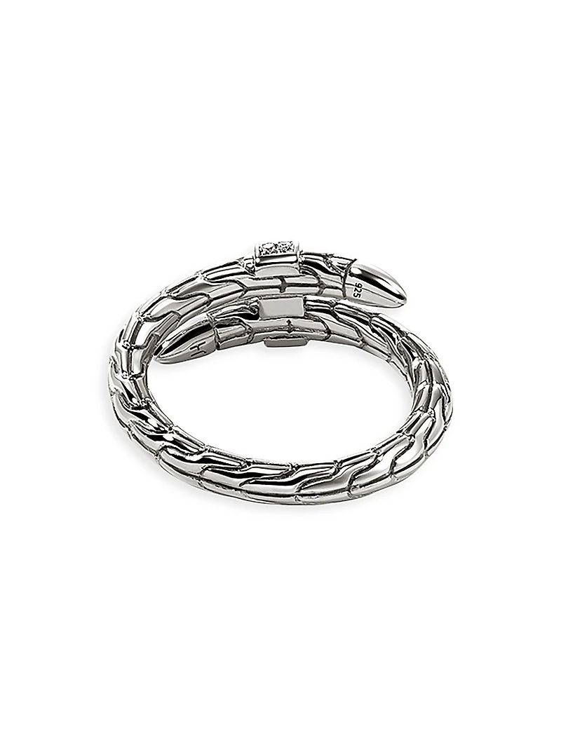 Chain Classic Spear Single Coil Sterling Silver & 0.08 TCW Diamond Ring
