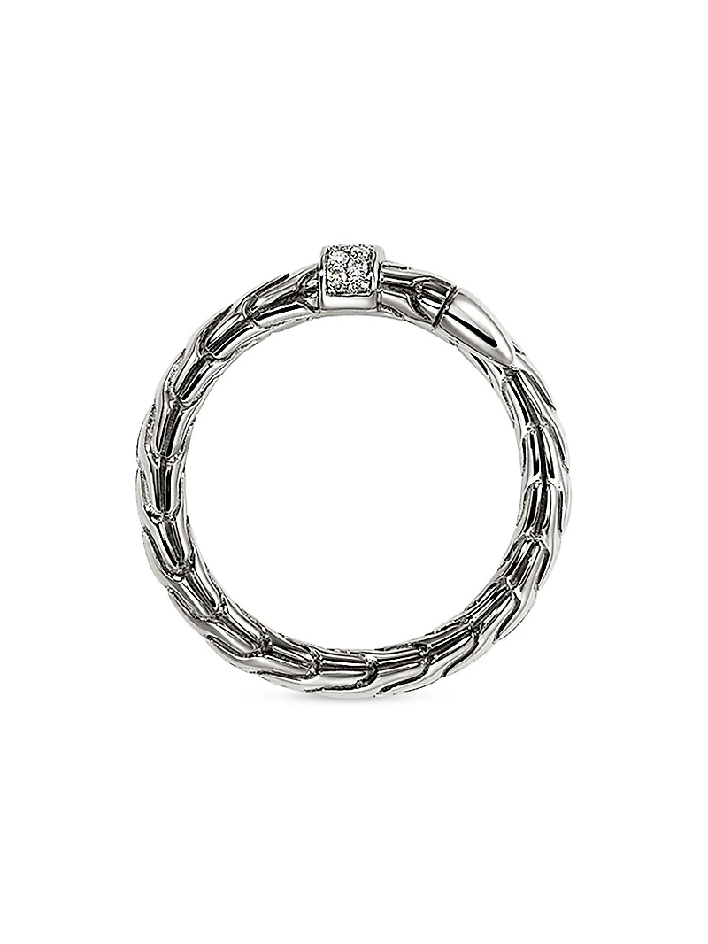 Chain Classic Spear Single Coil Sterling Silver & 0.08 TCW Diamond Ring