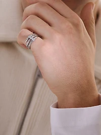 Chain Classic Spear Double Coil Sterling Silver & 0.12 TCW Diamond Ring