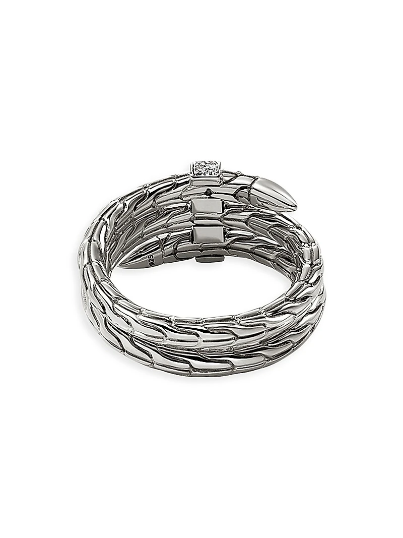 Chain Classic Spear Double Coil Sterling Silver & 0.12 TCW Diamond Ring