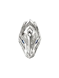 Naga Dragon Sterling Silver, 0.14 TCW Diamond & Blue Sapphire Saddle Ring