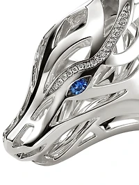 Naga Dragon Sterling Silver, 0.14 TCW Diamond & Blue Sapphire Saddle Ring