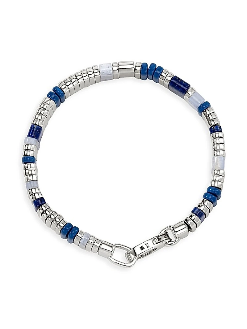 Chain Classic Sterling Silver, Lapis Lazuli & Blue Lace Agate Beaded Bracelet