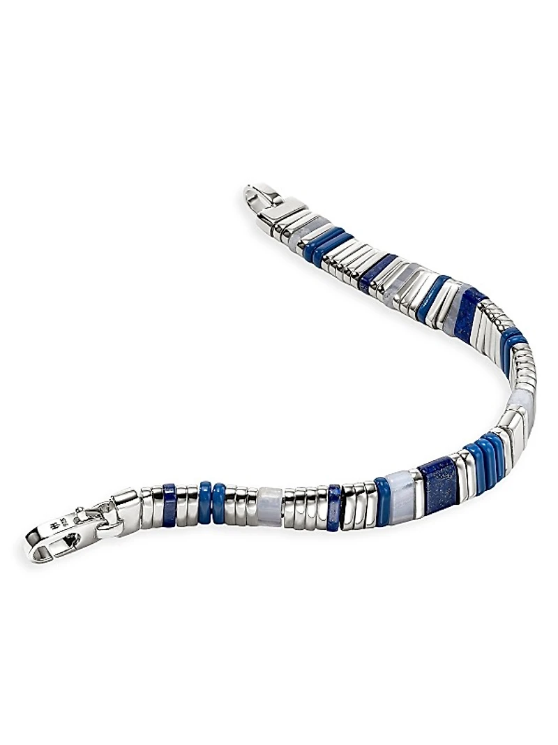 Chain Classic Sterling Silver, Lapis Lazuli & Blue Lace Agate Beaded Bracelet