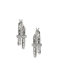 Chain Classic Spear Sterling Silver & 0.12 TCW Diamond Hoop Earrings