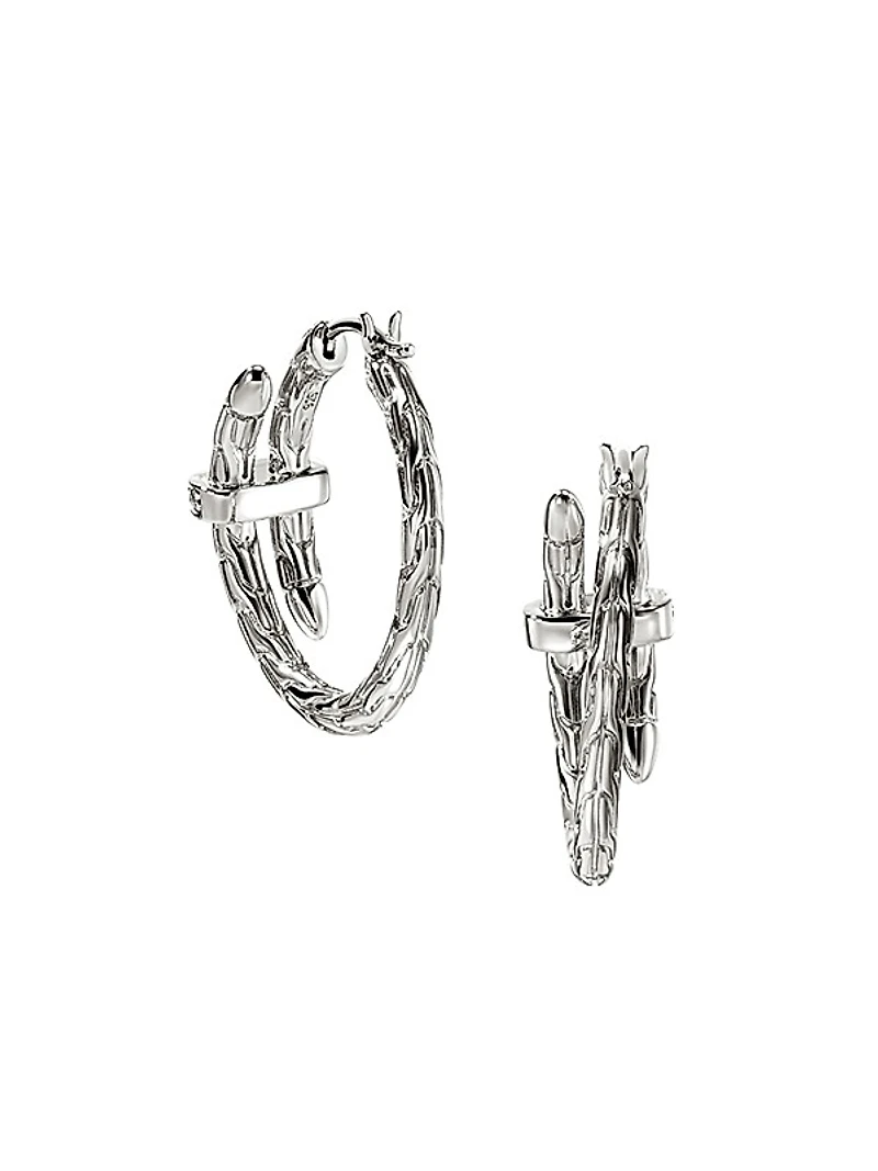 Chain Classic Spear Sterling Silver & 0.12 TCW Diamond Hoop Earrings