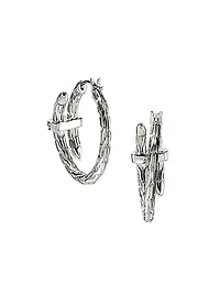 Chain Classic Spear Sterling Silver & 0.12 TCW Diamond Hoop Earrings