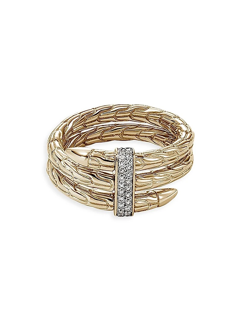 Chain Classic Spear Double Coil 14K Yellow Gold & 0.12 TCW Diamond Ring