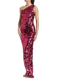 Farah Paillette One-Shoulder Gown