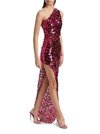Farah Paillette One-Shoulder Gown