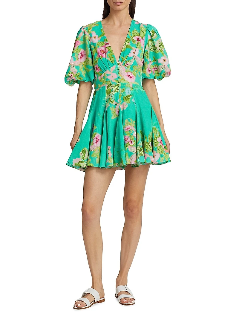 Floral Cotton & Linen Minidress