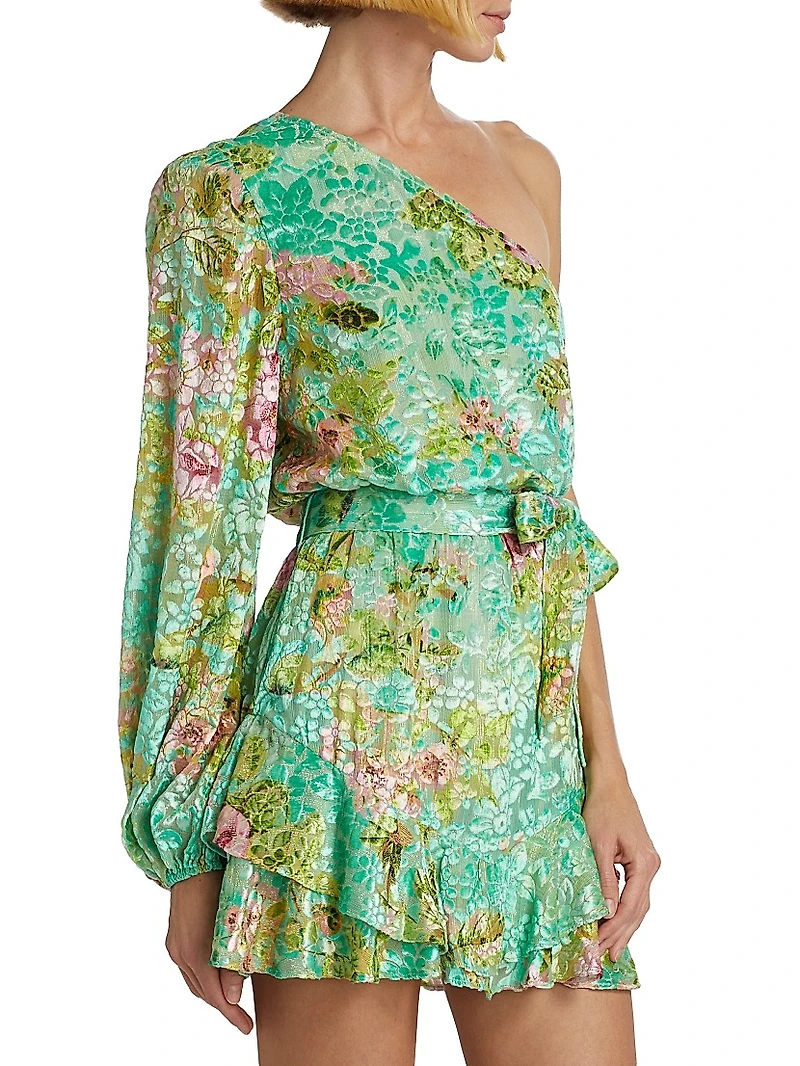 Metallic Floral One-Shoulder Minidress