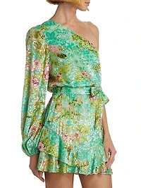 Metallic Floral One-Shoulder Minidress