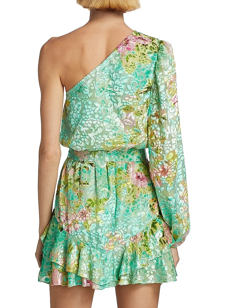 Metallic Floral One-Shoulder Minidress