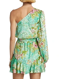 Metallic Floral One-Shoulder Minidress