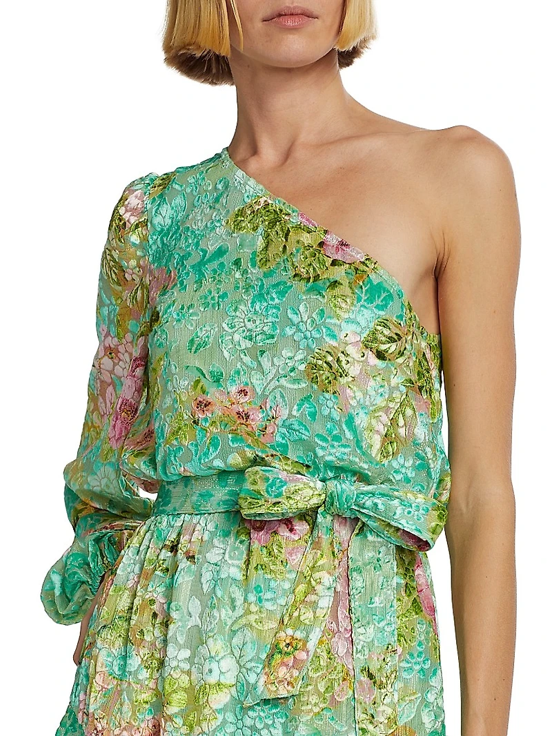 Metallic Floral One-Shoulder Minidress