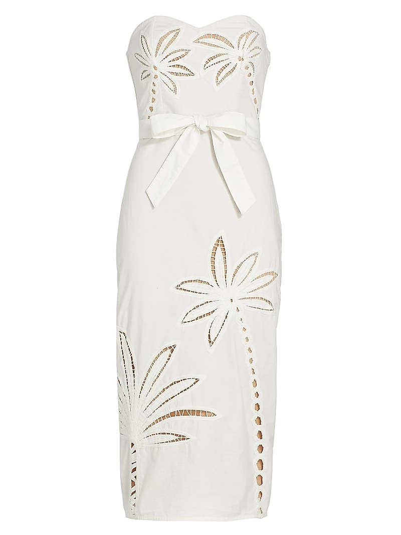Lani Strapless Embroidered Cotton Midi-Dress