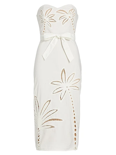 Lani Strapless Embroidered Cotton Midi-Dress