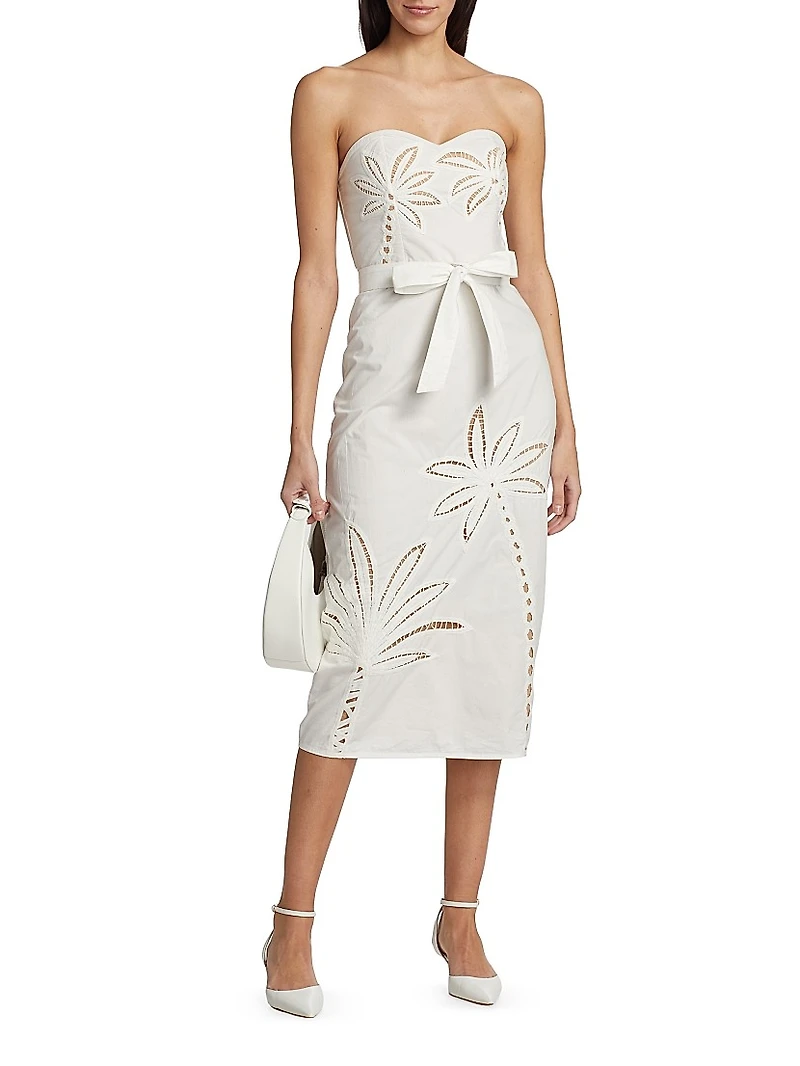 Lani Strapless Embroidered Cotton Midi-Dress