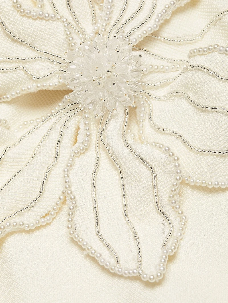 One-Shoulder Knit Appliqué Midi-Dress