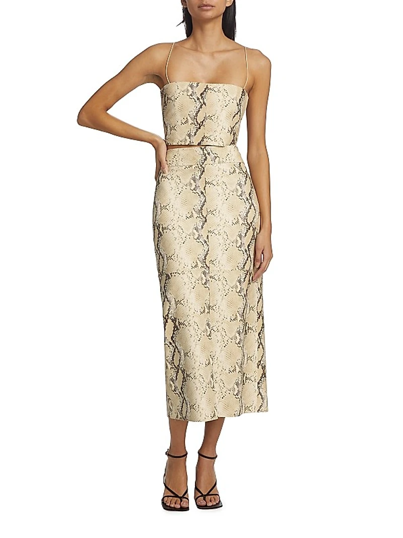 Python Snake-Embossed Leather Crop Top