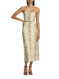 Python Snake-Embossed Leather Crop Top