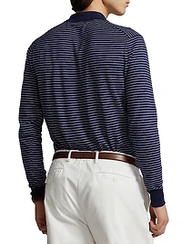 Stripe Knit Long-Sleeve Polo Shirt