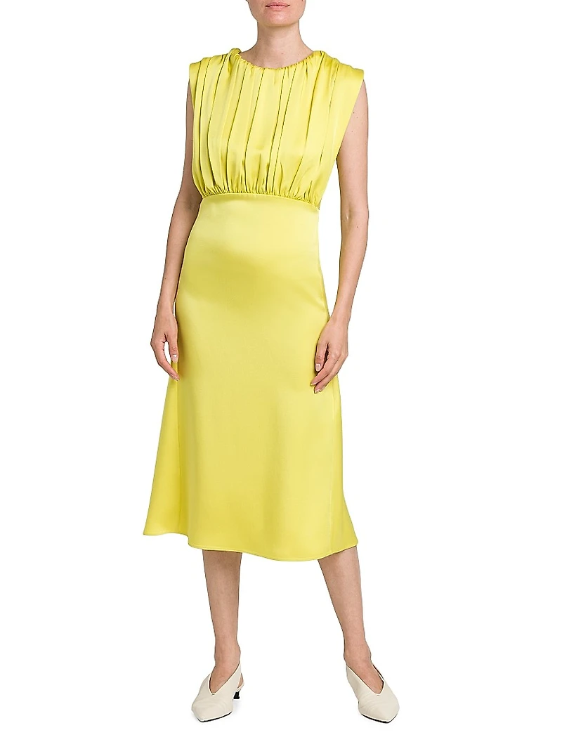 Satin Pleated Midi-Dress