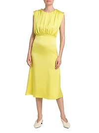 Satin Pleated Midi-Dress