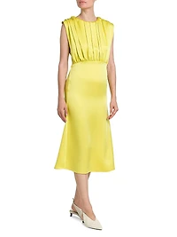 Satin Pleated Midi-Dress